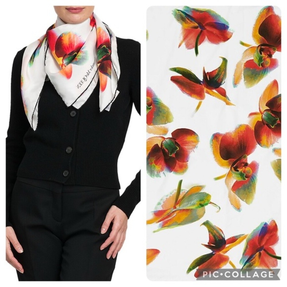 Alexander McQueen Silk Scarf in Solarized Orchid Red Yellow and Ivory